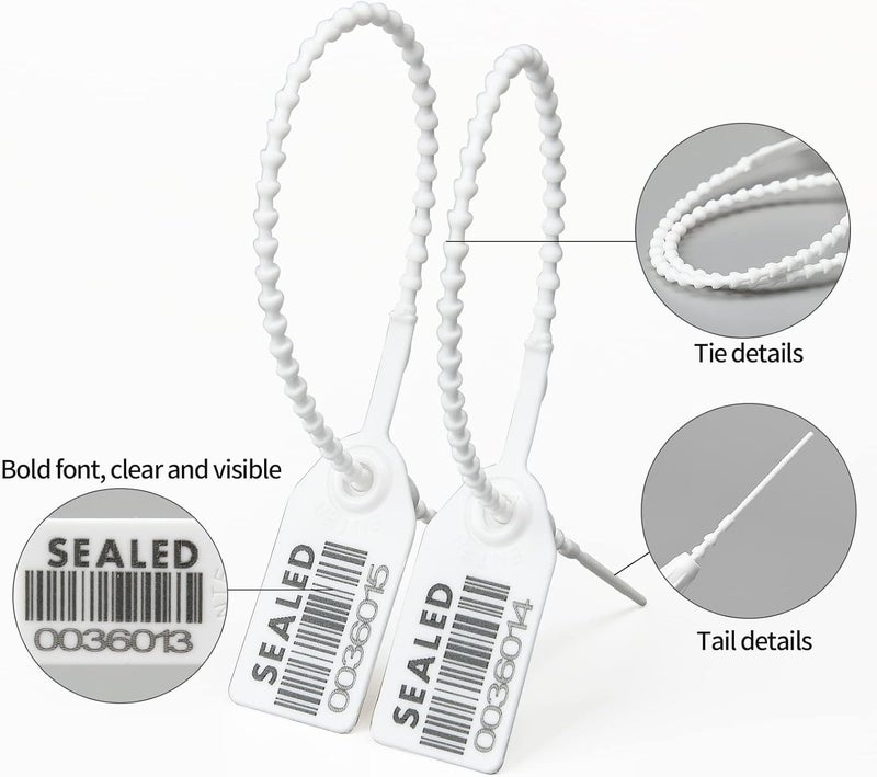 LeadSeals 500 White Plastic Barcode Seals, Numberd Plastic Tamper Seals Security Tags, Pull-Tite Safety Zip Ties, Tamper Proof Tags Plasic Locks for Fire Extinguishers - Image 4